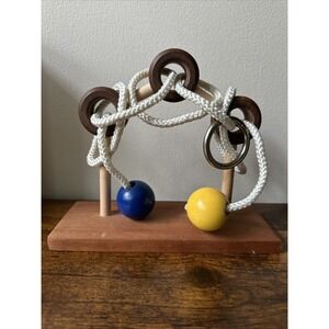 Channel Craft Mind Boggler Triple Trouble Wooden Brain Teaser Puzzle Brass Ring